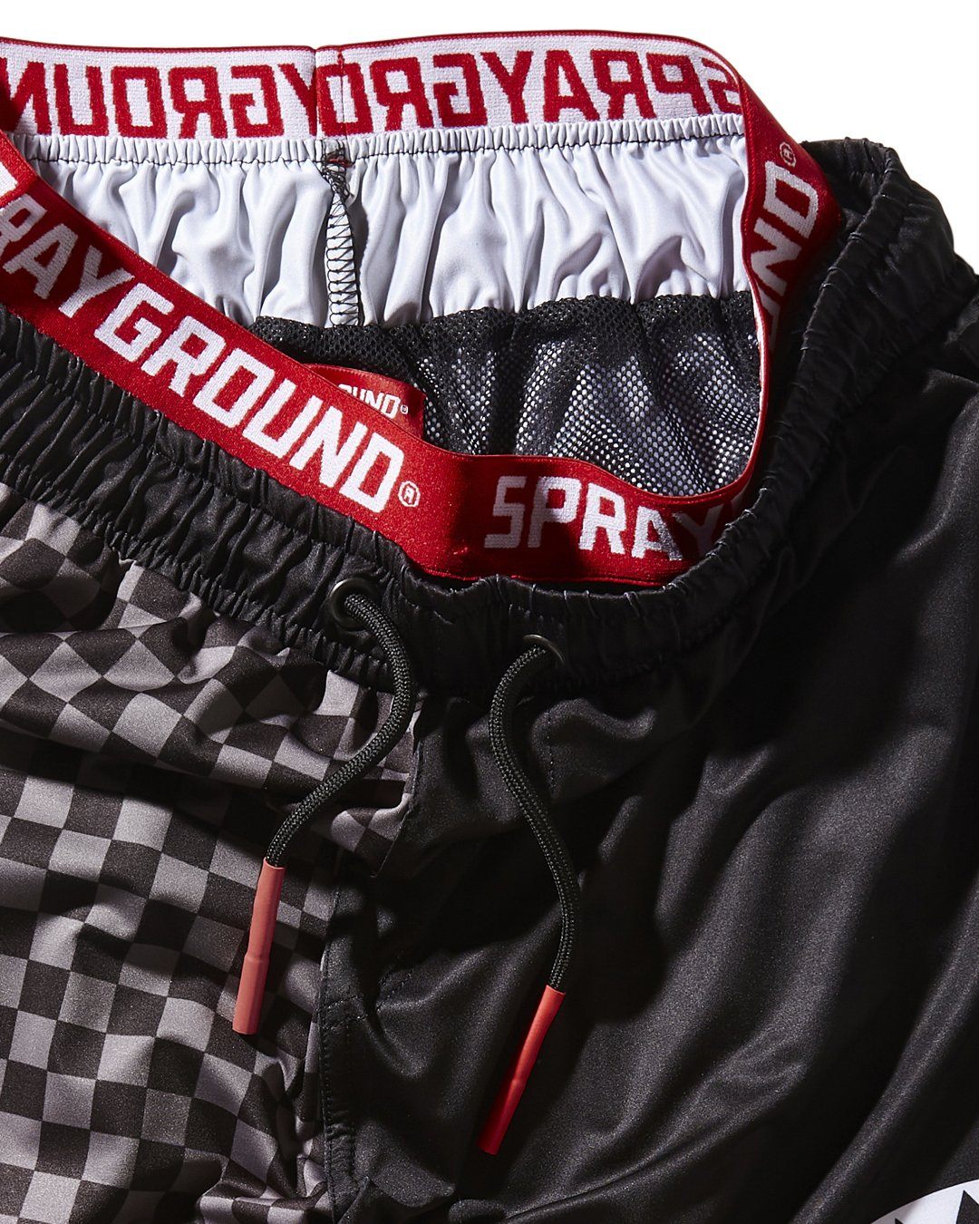 GREY CHECKERED SPLIT CORTO SWIM TRUNKS