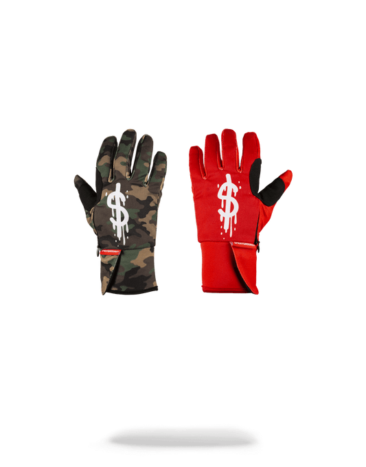 LEFT RED / RIGHT CAMO MONEY DRIPS GLOVES