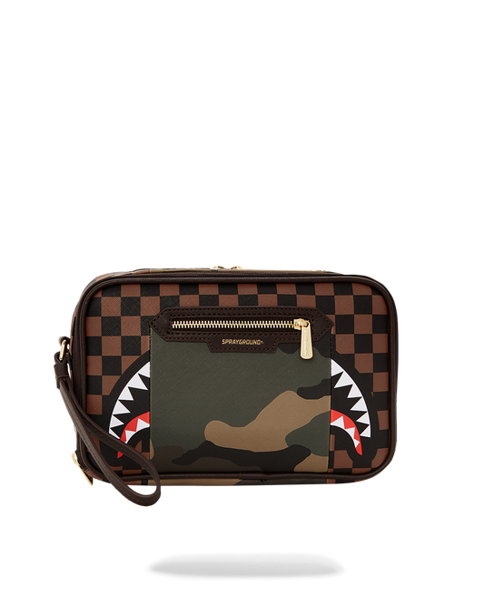 EXTERIOR GOLD ZIP POCKET SHARKS IN PARIS TOILETRY BRICKSIDE BAG