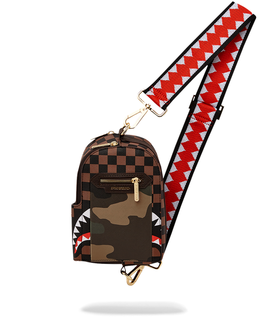 EXTERIOR GOLD ZIP POCKET SHARKS IN PARIS BACKPACK SLING