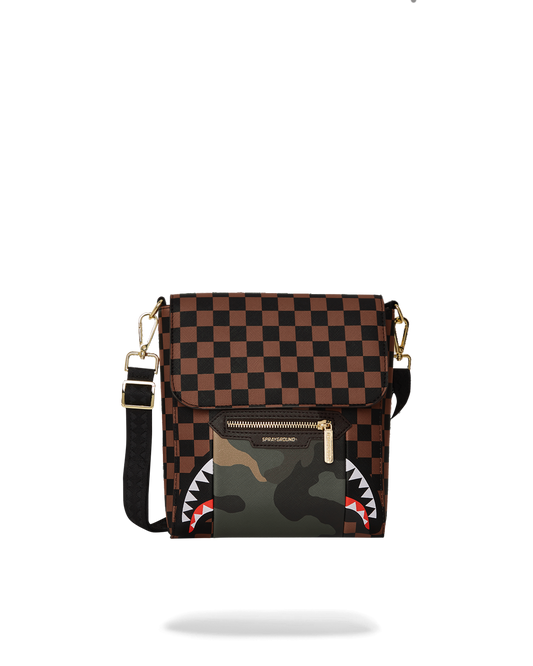 EXTERIOR GOLD ZIP POCKET SHARKS IN PARIS MESSENGER SLING BAG