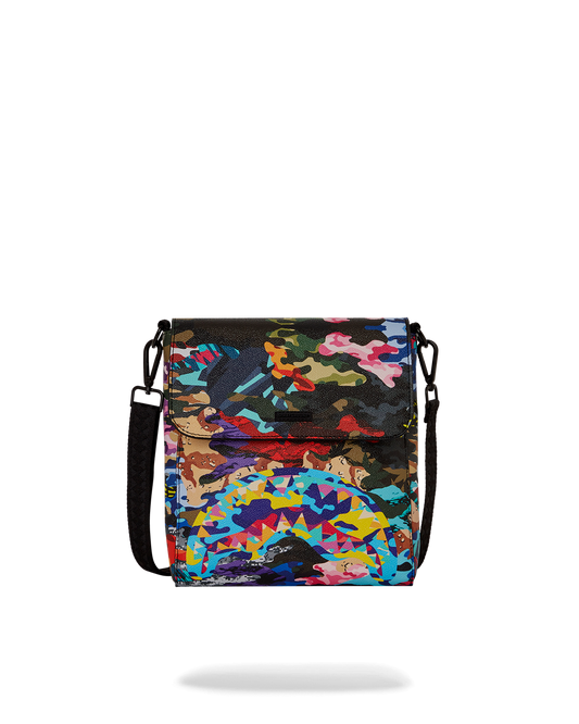 SLICED AND DICED CAMO MESSENGER SLING BAG