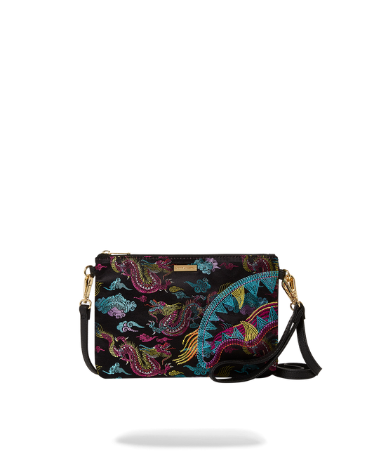 EMBROIDERED DRAGONS CROSSOVER CLUTCH